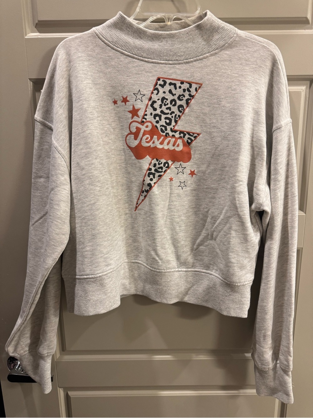 Light Gray 'Texas' Lightning Bolt Mock Neck Sweatshirt - Rust Accent